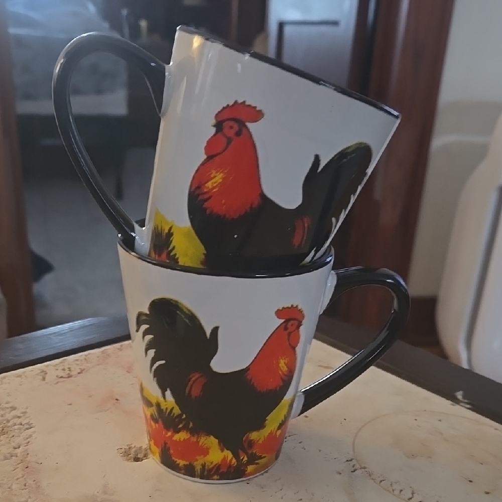 rooster Ceramic Mugs - Set of 2